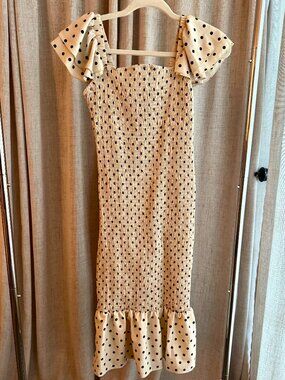 Shein Polka Dot Cream and Black Midi Dress- Small